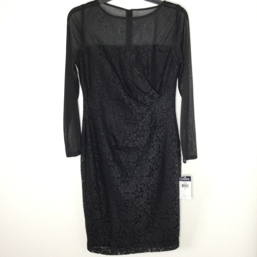 CHAPS Floral and Lace Long Sleeve Dress Black Size 6